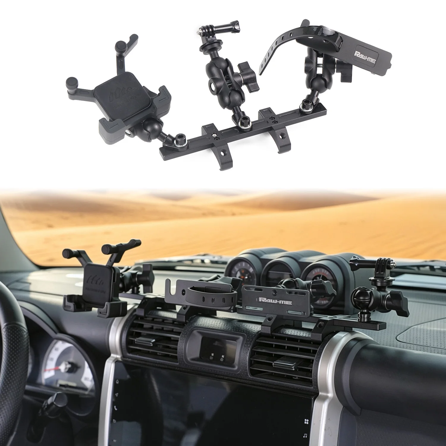 Dashboard Phone Mount for Toyota FJ Cruiser XJ10 2007-2022 3-in-1 Phone Walkie-Talkie Action Cam Holder Off-Road Mounting Kit