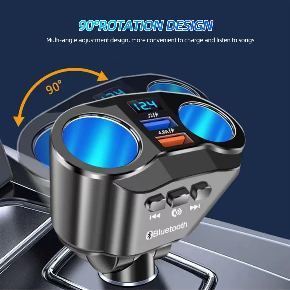 Auto Sigarettenaansteker Splitter Oplader Dual USB QC 3.0 Snel Opladen 12V Auto FM-zenders Bluetooth handsfree bellen Sockets