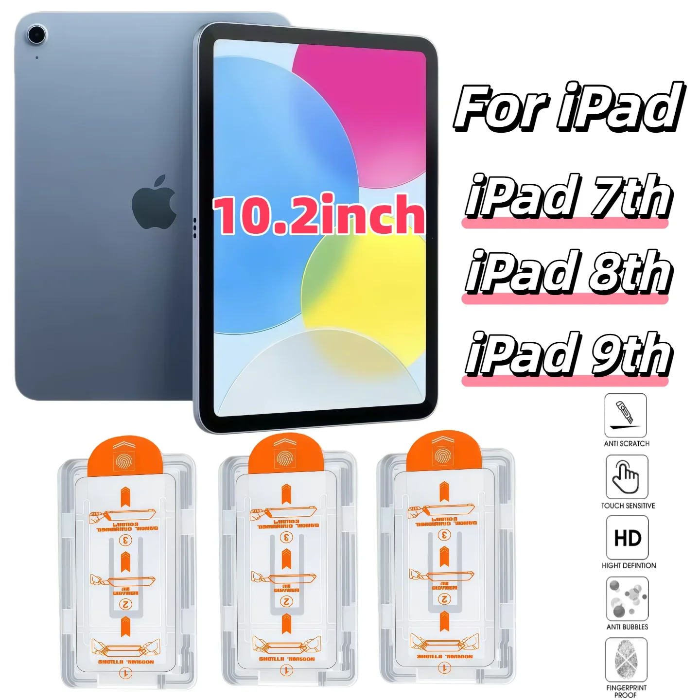 

3 Pieces of Tempered Glass Screen Protectors, HD, Compatible with iPad 10.2-inch 7(2019), iPad 8(2020), iPad 9(2021)