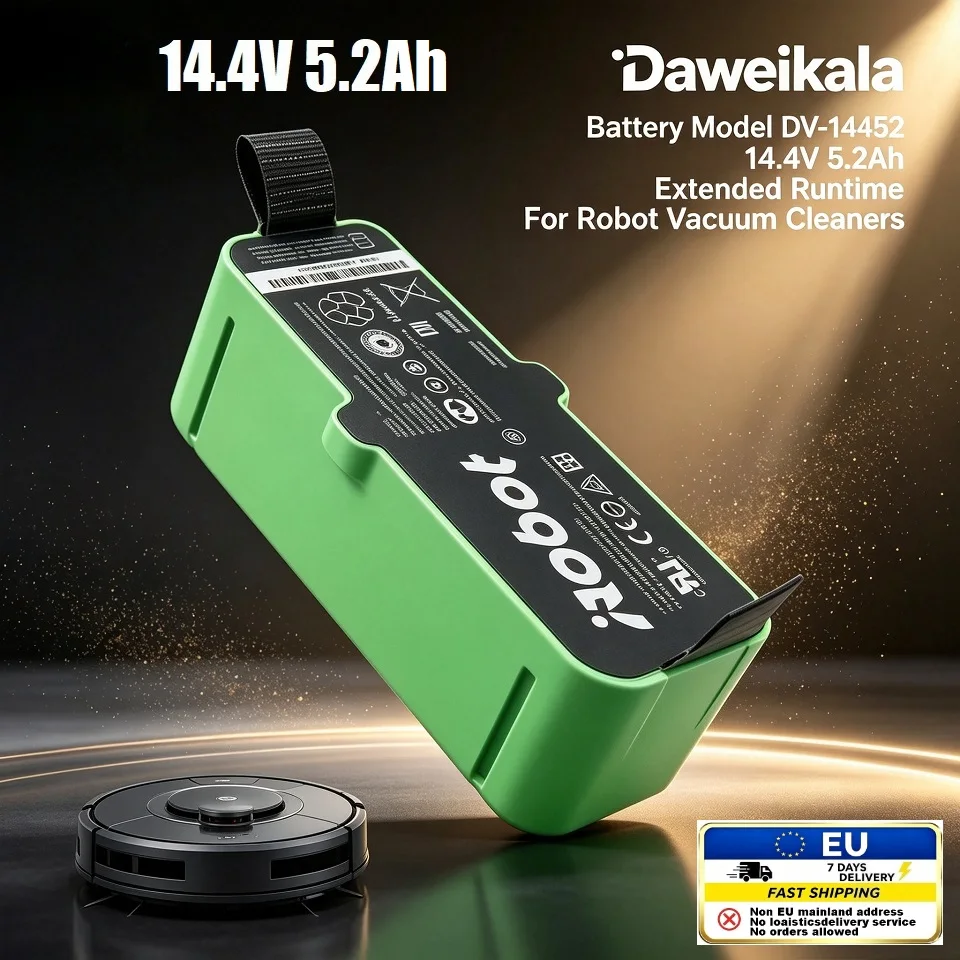 Batteria di ricambio per robot aspirapolvere, batteria agli ioni di litio da 14,4 V e 5,2 Ah, maggiore autonomia, compatibile con alcuni modelli di robot per la pulizia, disponibile in magazzino