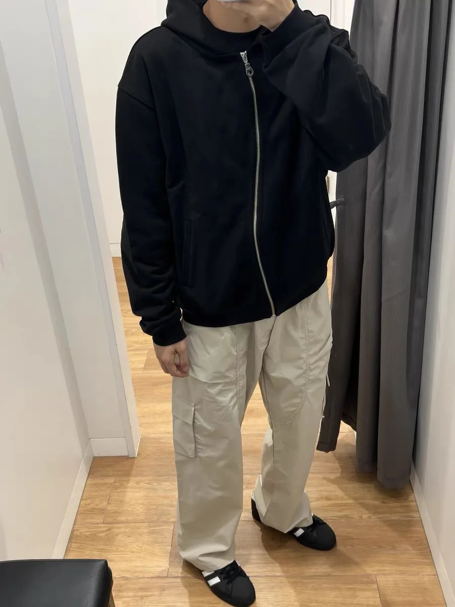 

Cleanfit Trendy "Curved Structure" Hooded Zipper Sweatshirt Jacket Boxy Open Cardigan Casual Loose Fit Youth Autumn Spring