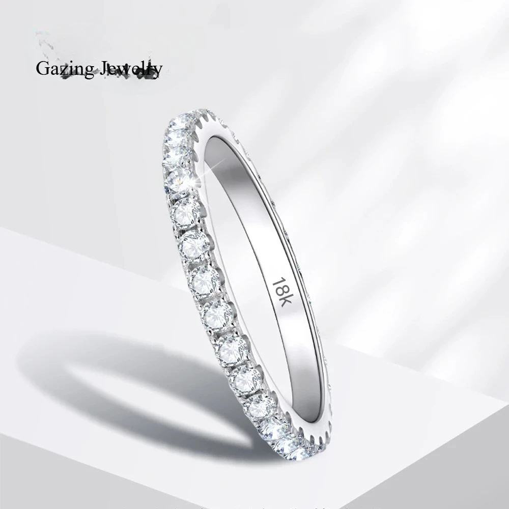 

Gazing Jewelry 925 Sterling Silver Moissanite Ring Solid 18k White Gold Eternity Ring High Jewelry Women's Wedding Ring