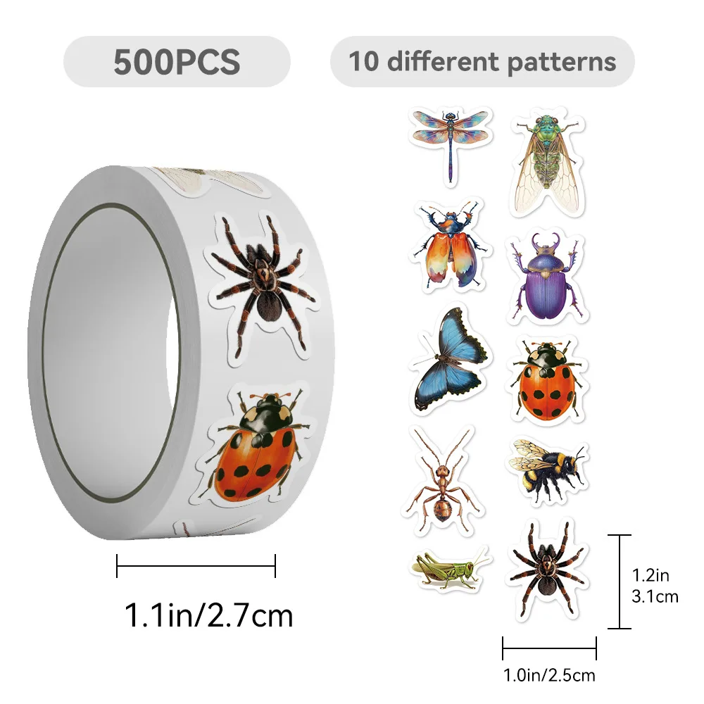 

500pcs/Roll Cartoon Retro Insect Aesthetic Series Sticker DIY PVC Laptop Decals Decoration Stiker Reward Gift Toys