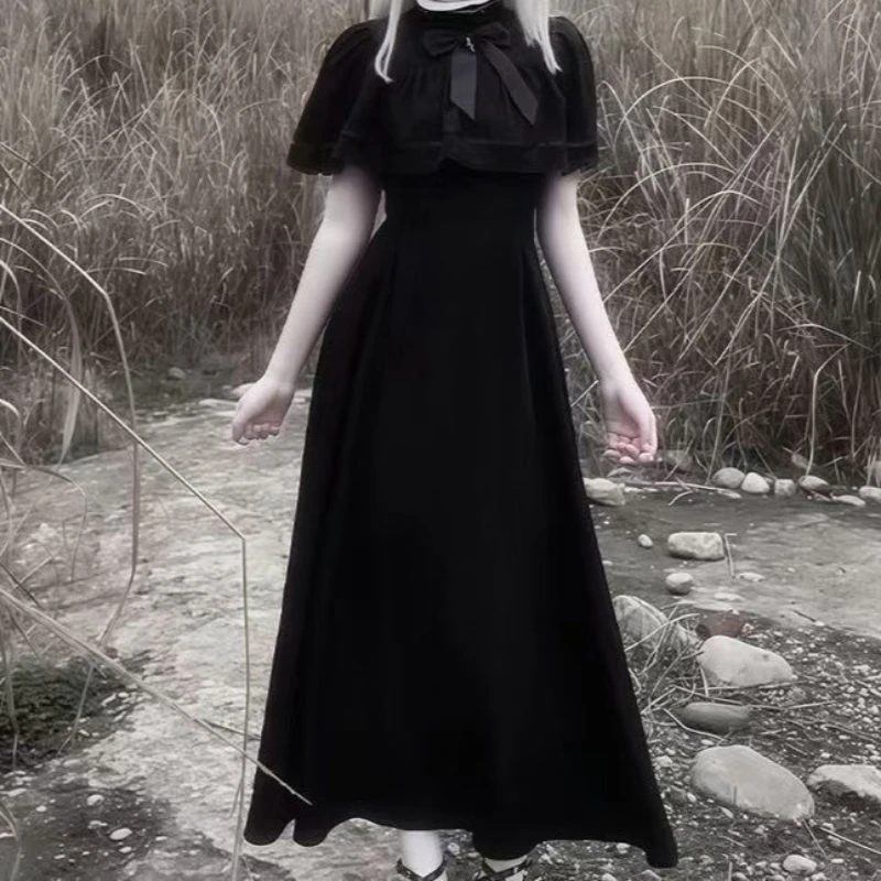 2000s Gothic Dark Academia Slim Dress Sets Women Chic Lace Shawl + Long Dresses New Fashion Vintage Autumn Two Piece Sets 2025