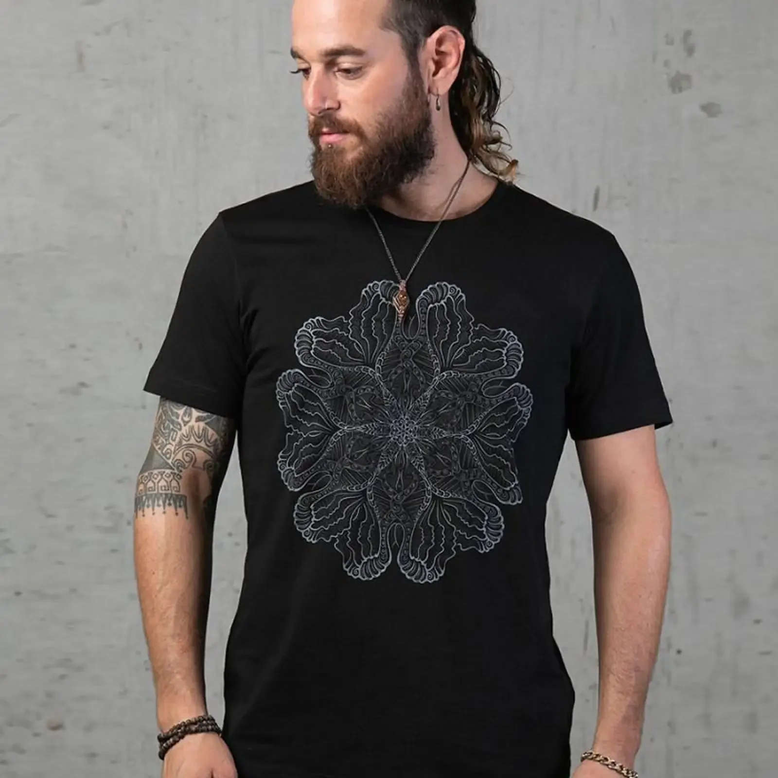 Black T shirt For Men Mandala Mens Psychedelic Psy Clothing Trance Festival Trippy Him vintage Washed Stylish Soft