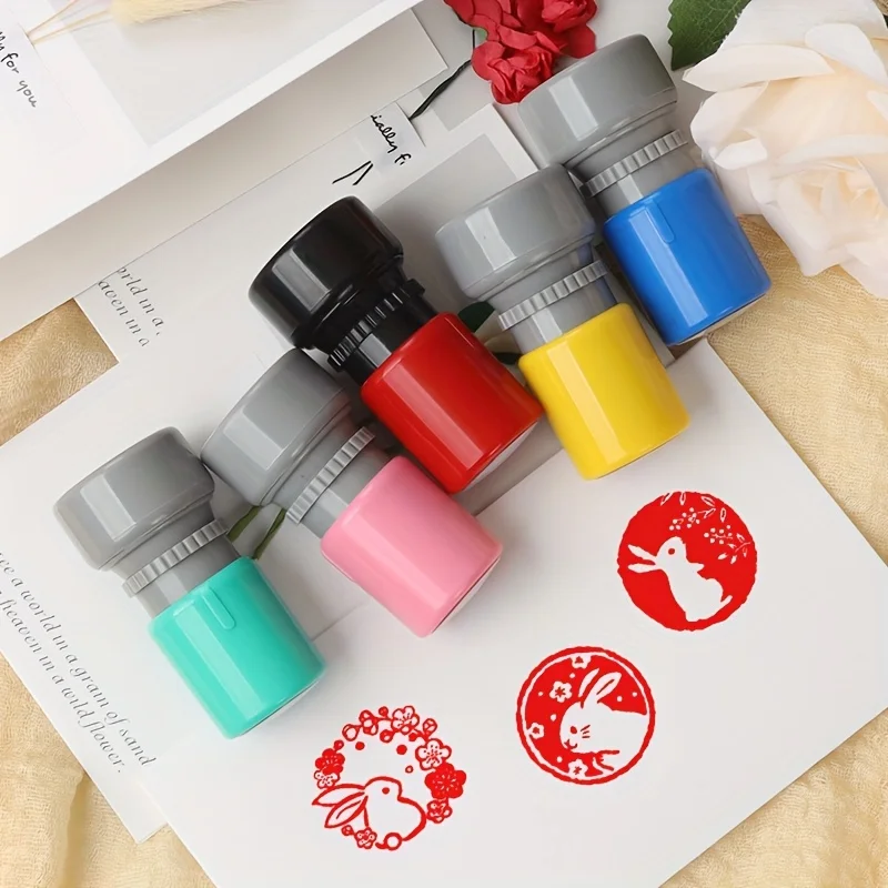 5pcs rabbit cartoon animal seals, used by English teachers for grading, homework, and classroom management
