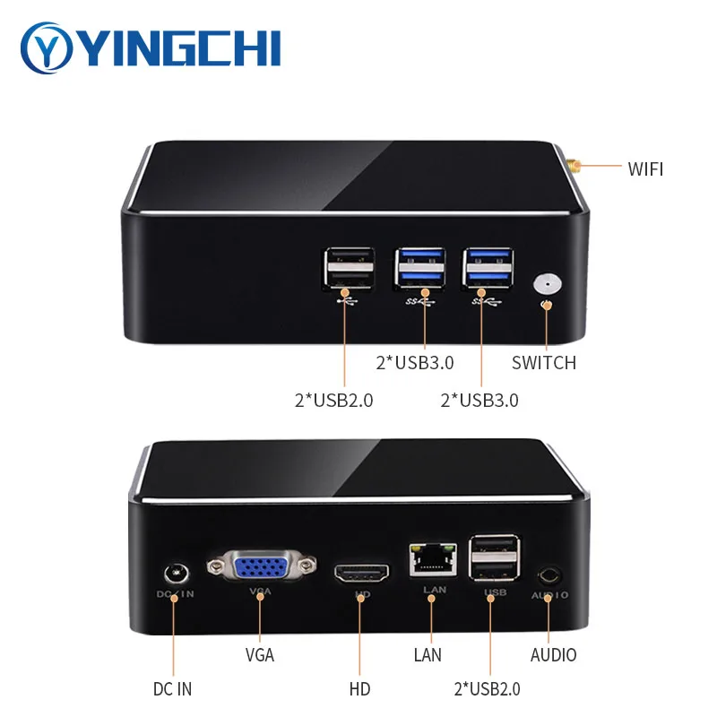 YINGCHI Mini PC Intel Celeron 2955U Pentium 3556U HD and VGA Dual Ports Home Home Office Desktop Computer