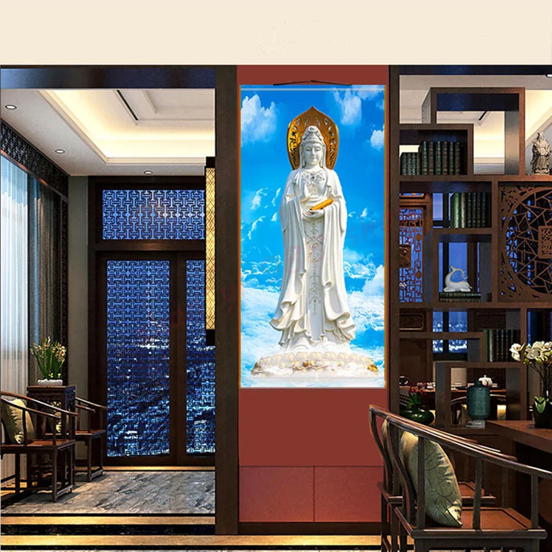 

Portrait of Guanyin Bodhisattva in the South China Sea/ Religious Feng Shui silk hanging picture / auspicious hanging picture