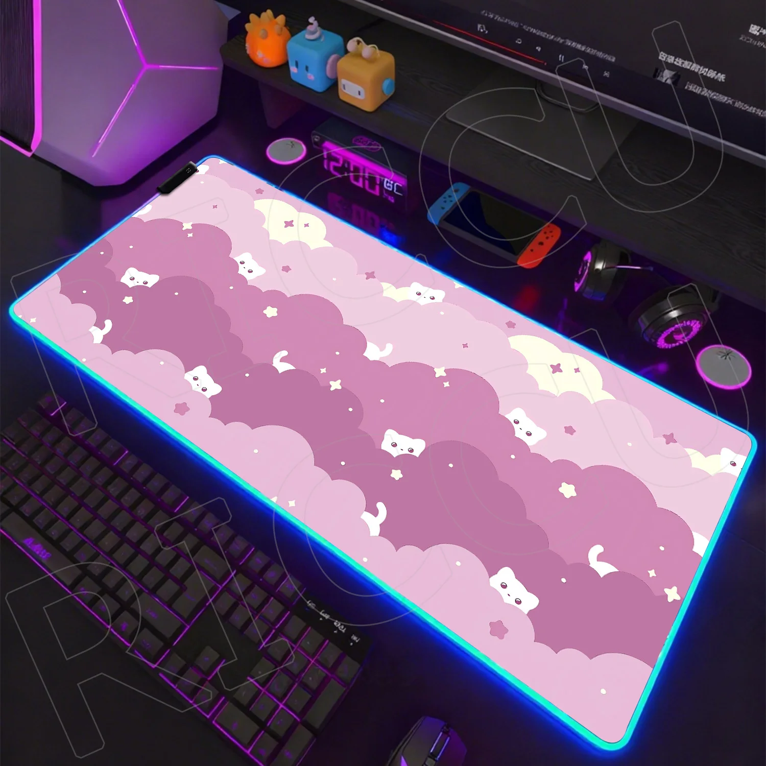 RGB Cute Cloud Cat girl Large Gaming Keyboard Mouse Pad HD print Computer Gamer Tablet expand Rug LED Mause pad XXL Play Mats