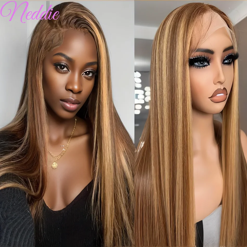 

Human Hair Wigs Full End 100% Highlight Transparent PrePlucked Brazilian Straight HD Lace Frontal Wig 30 40 Inch For Women