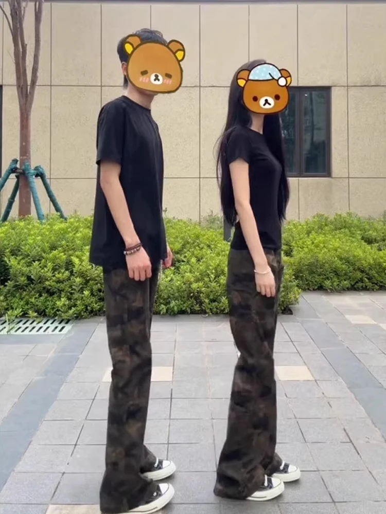 الأمريكية شارع العليا التمويه الجينز الرجال النساء مستقيم الساق عمال بنطلون سليم صالح Bootcut السراويل الخريف الربيع العصرية العلامة التجارية #2