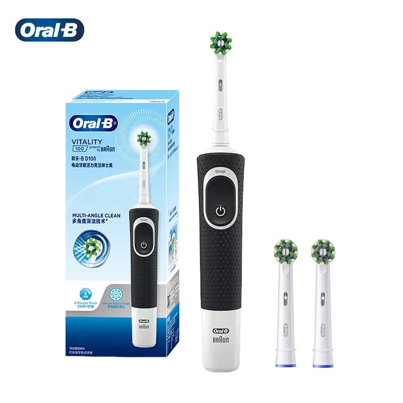 Электрическая зубная щетка Oral B D100 с функцией 2D-чистки, режим глубокой очистки, перезаряжаемая, со средней щетиной Электрическая зубная щетка Oral B D100 с функцией 2D-чистки, режим глубокой очистки, перезаряжаемая, со средней щетиной