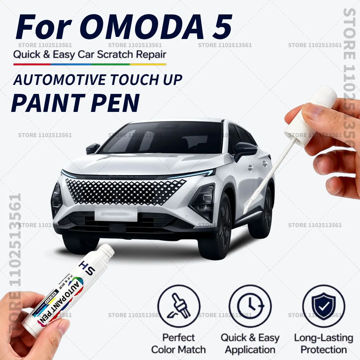 For OMODA 5 Quick Dry Car Touch Up Paint Pen Auto Scratch Repair Brush for Paint Chips Scratches and Scuffs Black White Yellow