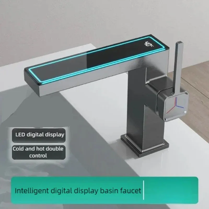 

Modern black single hole digital display faucet - ceramic valve core, suitable for kitchen and bathroom sinks