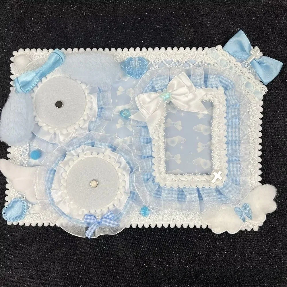 Lace Trim Ita Badge Display Board Transparent Pockets Ribbon Accents Anime Badge Holder Board Fabric Fluffy Bunny Decor