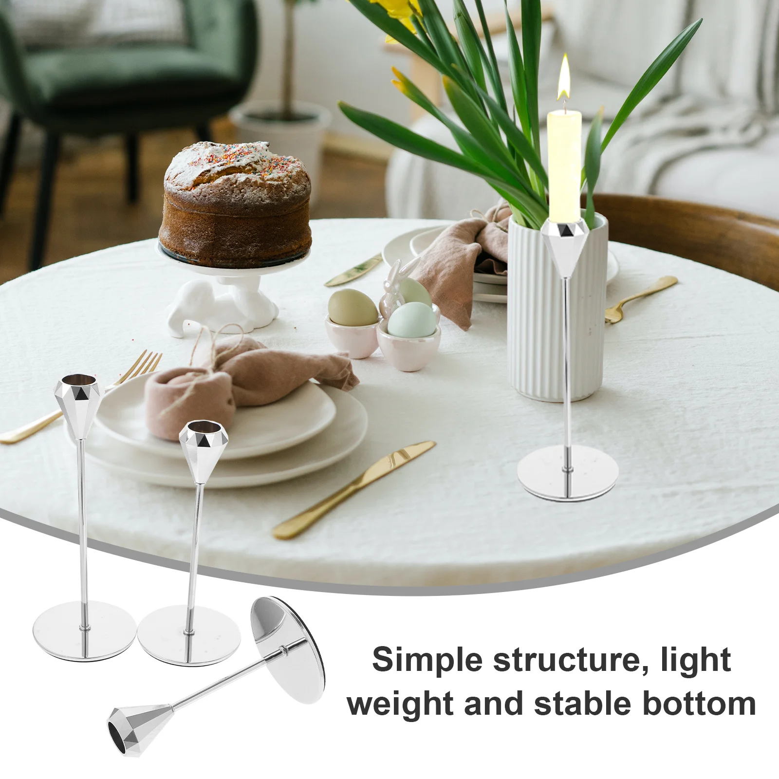 

3pcs Metal Diamond Holders Decorative Taper Candlestick For Table Banquet Wedding Party Decoration Pillar Stand