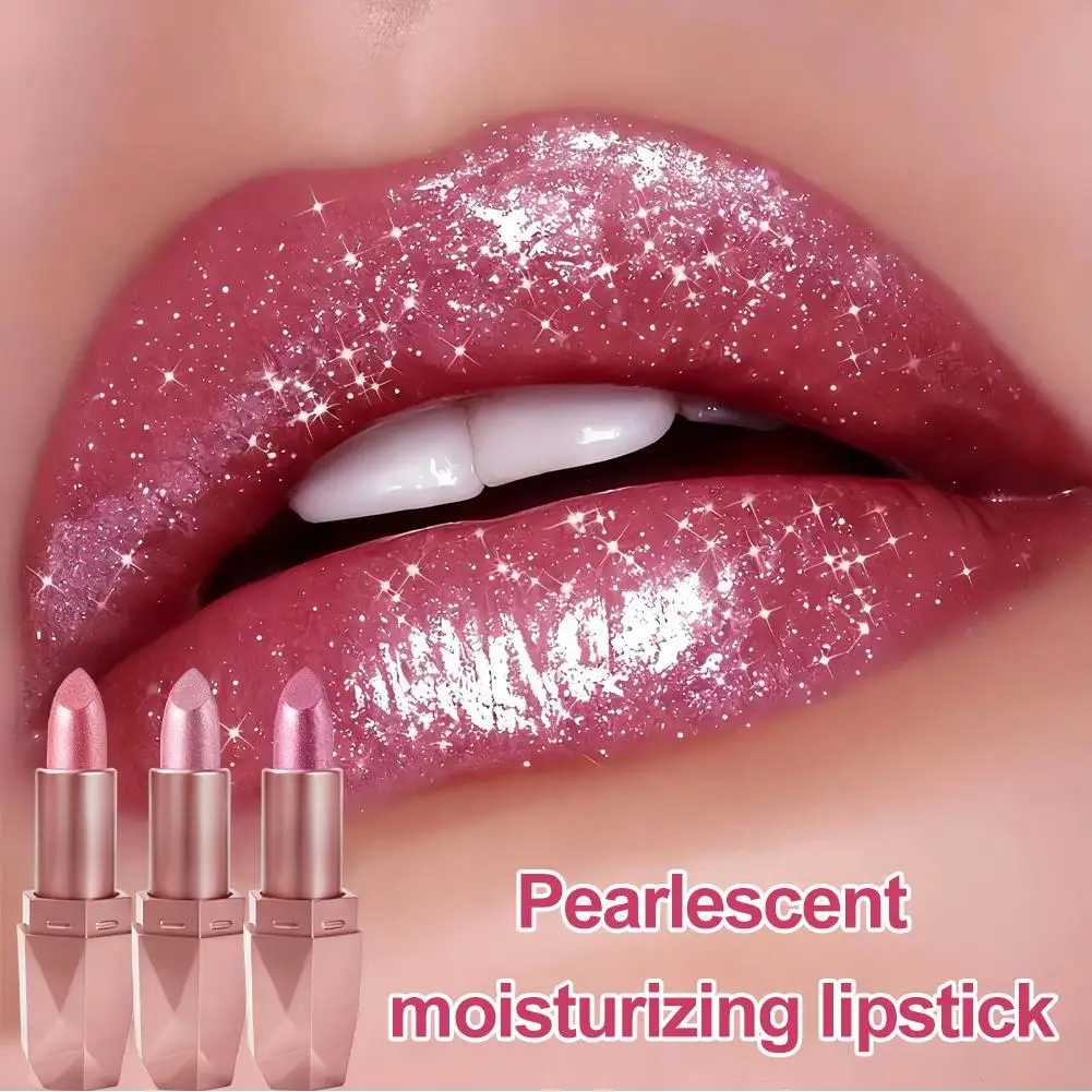 Rossetto Diamond Pearl, rossetto glitterato con labbra e luccicanti, trucco idratante dorato impermeabile a lunga durata X5U9