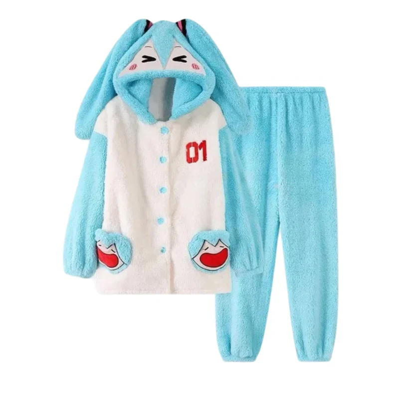 

Hatsune Miku Women Cute Pijama Hooded Set Pajama Winter Comfortable Homewear Costume Winter Warm Plush Two Piece Birthday Gift