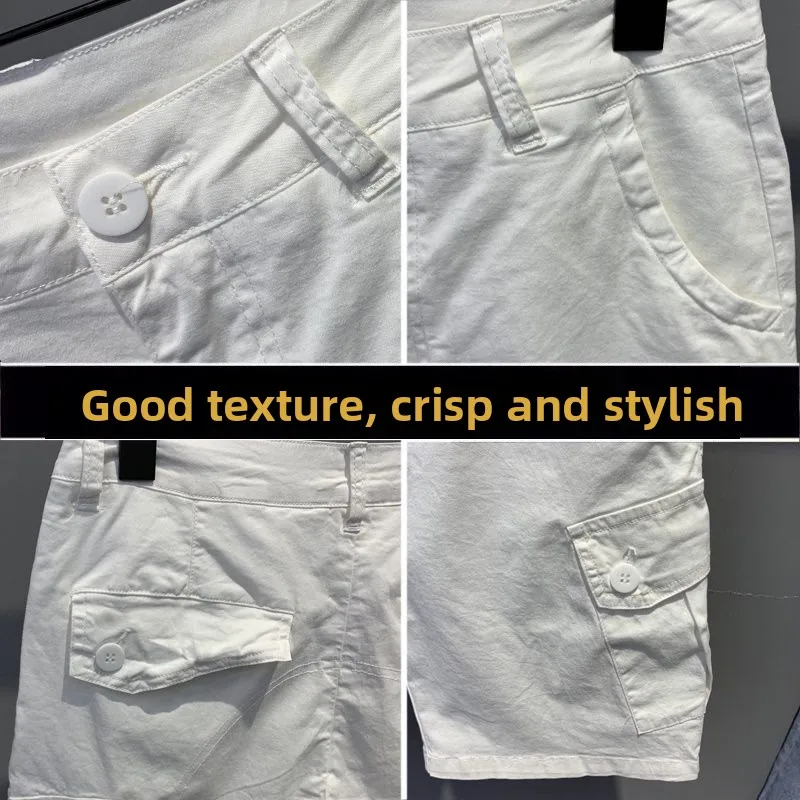 الصيف الأبيض الأدوات السراويل غير رسمية الرجال العلامة التجارية العصرية خمس نقاط السراويل الكورية العصرية الرجال فضفاض المؤخرات رقيقة متوسطة السراويل #4