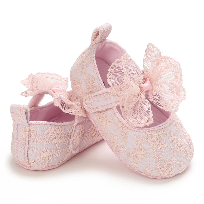 Newborn Baby Girls Shoes Embroidered Bow-knot Cute Anti-Slip Infant Toddler Soft Sole Princess Shoes for Christening 0-18Months