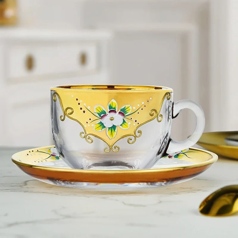 1pc Nordic Style Light Luxury Enamel Flower Coffee Cup Home Office Afternoon Tea Cup Drinking Utensil Suit