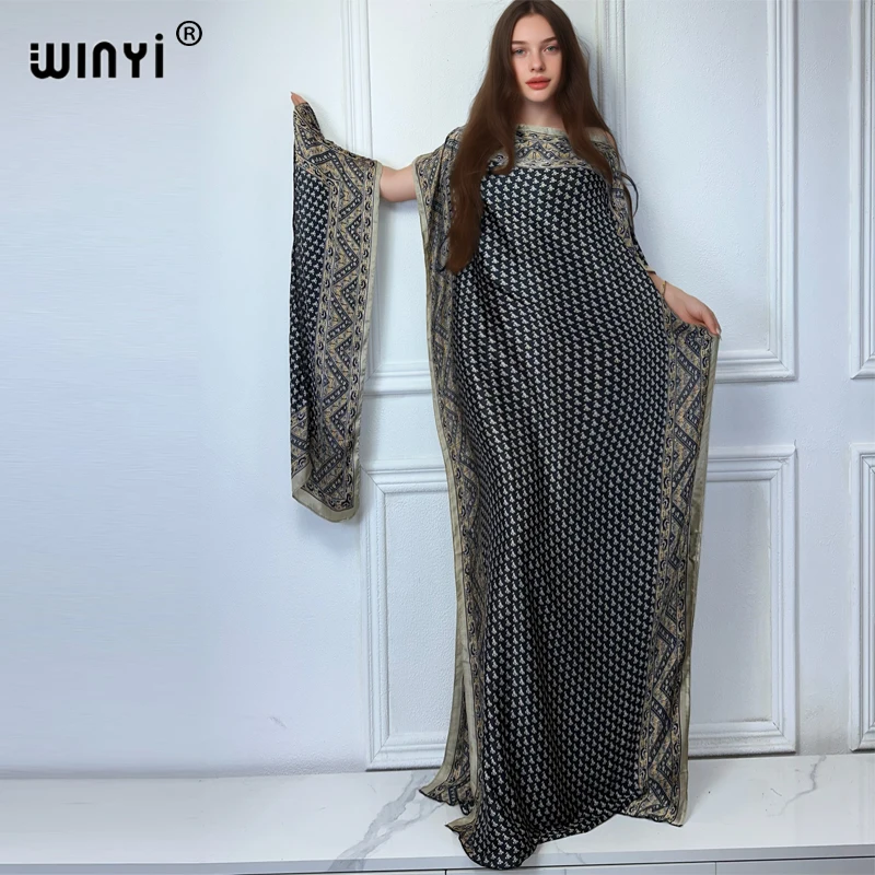 WINYI African Women boho print dress with belt abaya dubai luxury traditional outfit muslim sets woman maxi Dress evening dress