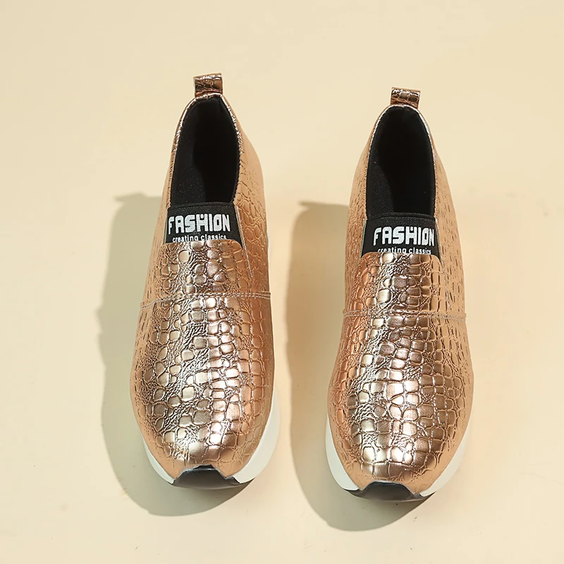 Modische Damen Metallic-Krokodil-Textur Slip-On Versteckter Keilabsatz Plateau-Schuhe Damen Höhenverstärkende Casual Walking Loafers Sneakers – Detail 17
