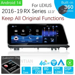For Lexus RX 2016-2019 Qualcomm Chips Android 14 Car Navigation GPS Multimedia Carplay Auto 12.3inch HD Screen Player