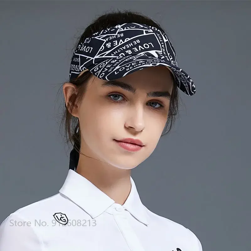 Love Golf Outdoor Sun Visor Hat Women Golf Sunscreen Caps Ladies Adjustable Printed Empty Top Hat Female Peaked Cap with Bow Tie