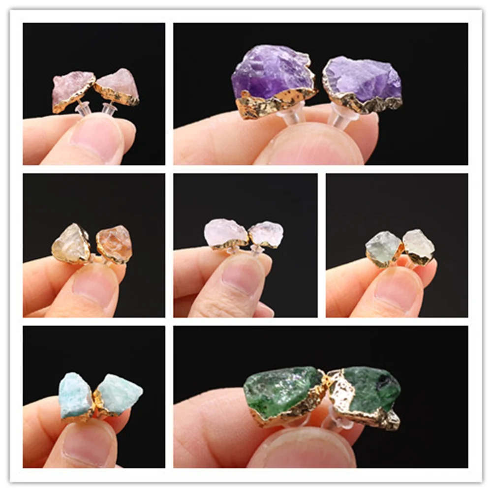 2023 New Fashion Natural Crystal Earrings For Women Gold Color Blue Turquoise Rose Quartz Jewelry Gift For Girlfriend Wife