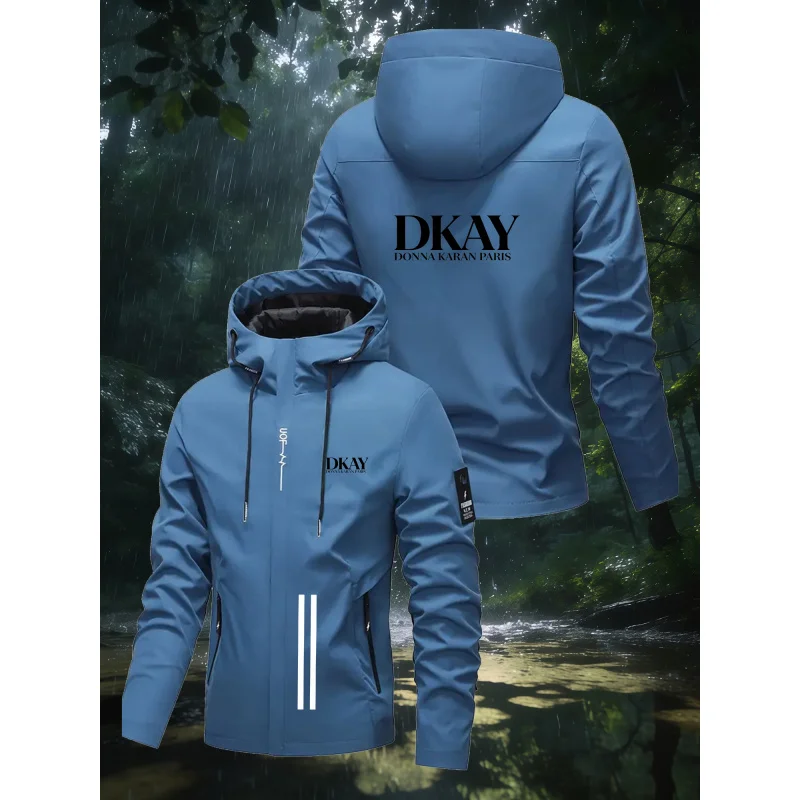 

Мужская качественная куртка с капюшоном, дизайн с принтом DKAYTheme, защита от солнца, карман на молнии, водонепроницаемая ткань, подходит для использования на открытом воздухе.