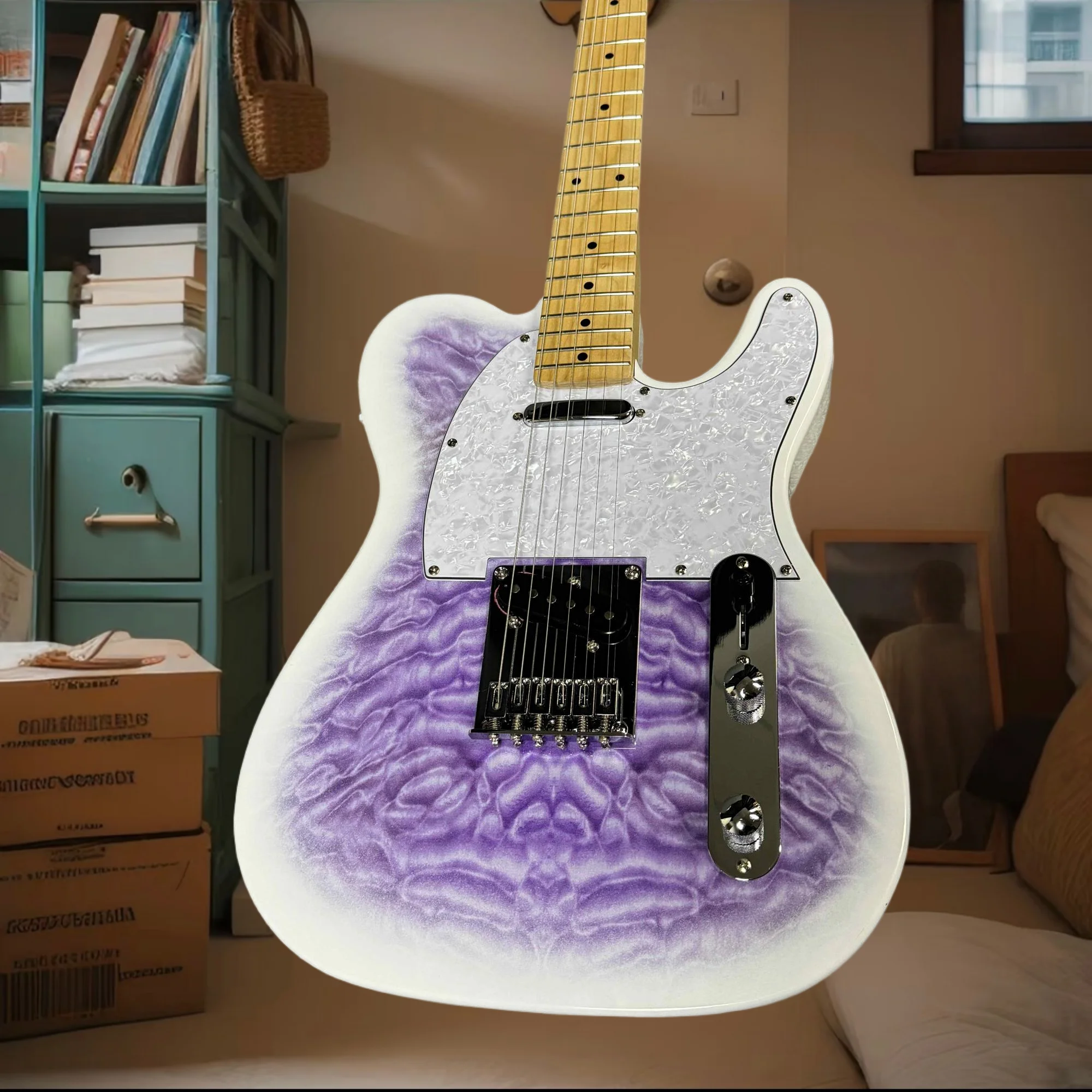

Бесплатная доставка: Электрогитара в классическом стиле, светло-фиолетовая, с волнообразным узором TLE, корпус из красного дерева, гриф из клёна, для кантри-блюза