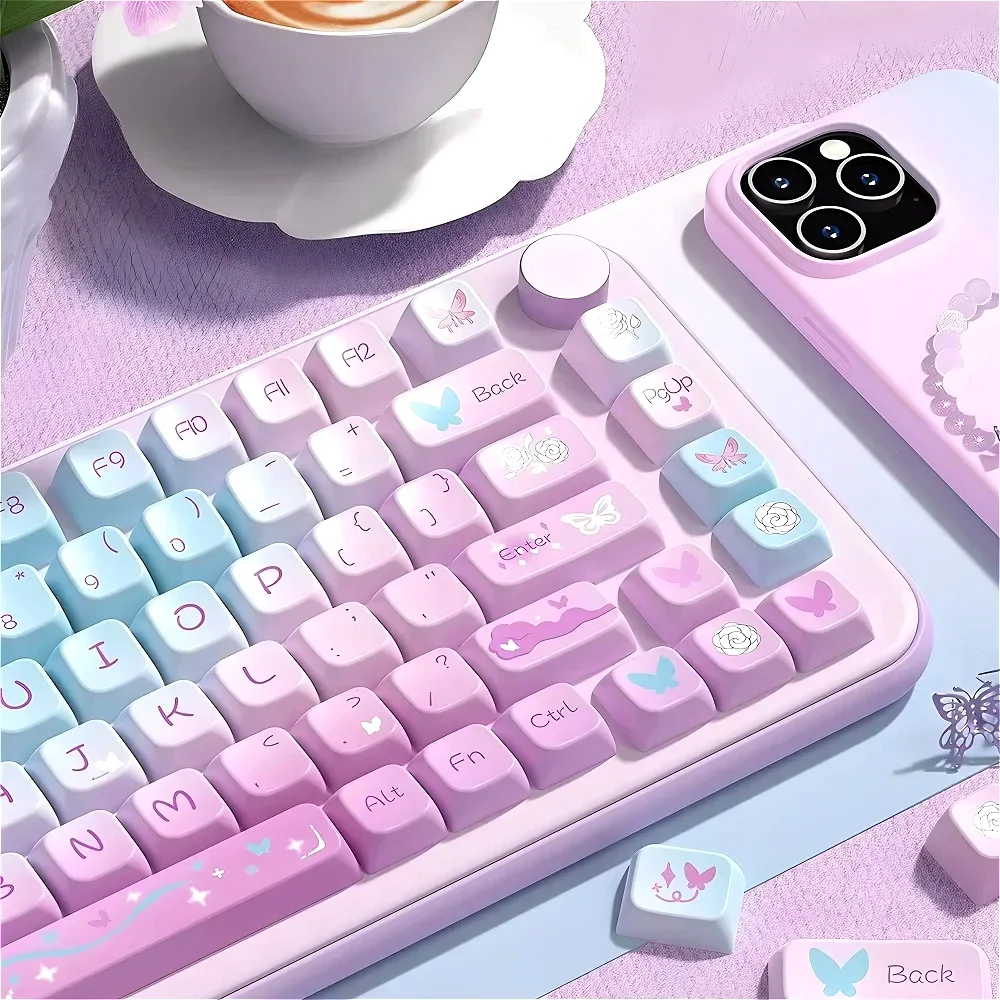 138 keys, dream purple butterfly, personalized keycaps MDA PBT keycaps, custom mechanical keyboard MX Switch keycaps