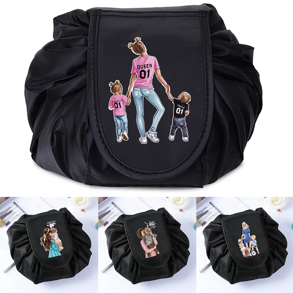 

Women Drawstring Lazy Cosmetic Bag Wash Organizer Female Make Up Pouch Fashion Portable Mom Print Toiletry Beauty Case