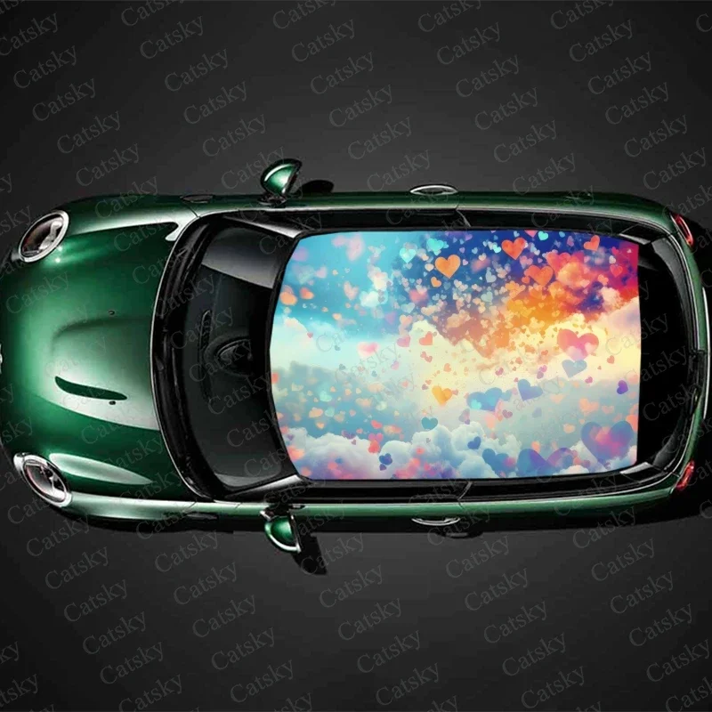 Abstract Romantic Colorful Hearts Car Roof Sticker Wrap Racing SUV Accessories Packaging Painted PVC Custom Car Graphic Decal