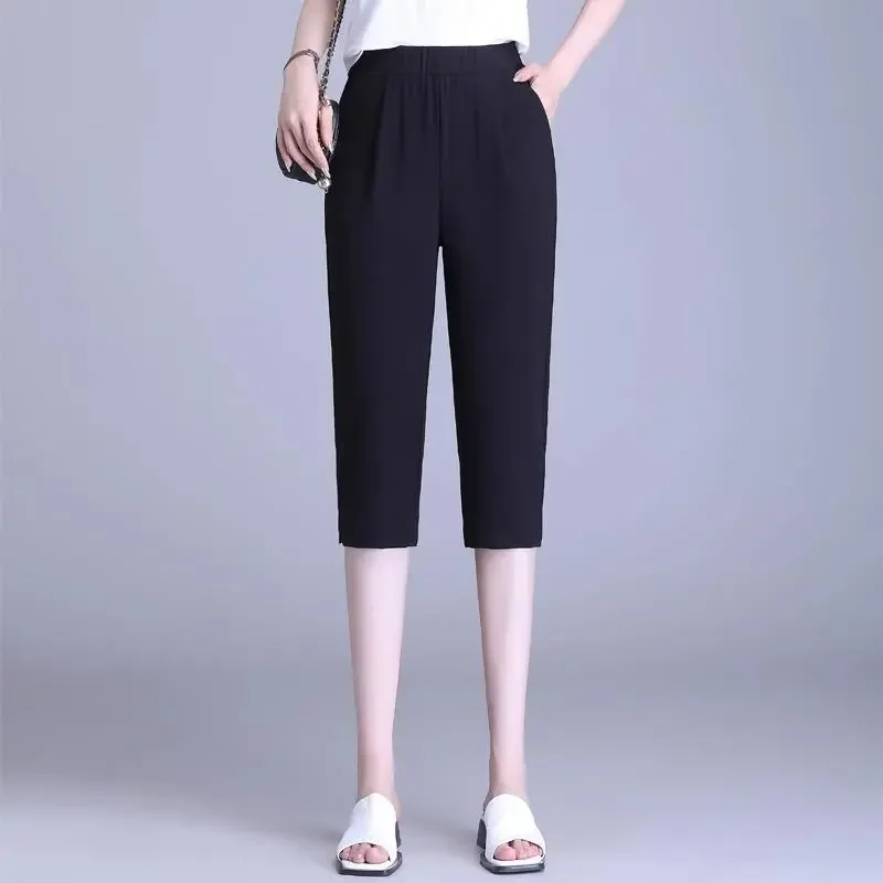 Pantalon Capri décontracté pour femmes, grande taille, blanc, Leggings d'exercices, Streetwear, pantalons de plage polyvalents, été