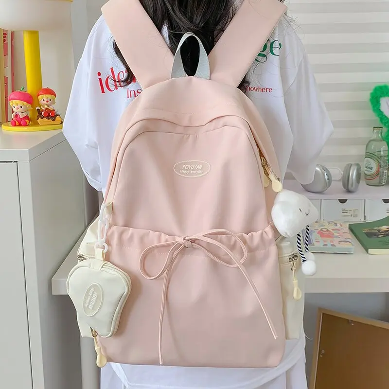 Korean Version Versatile Solid Color College Backpack, Lightweight and Large Capacity High School Travel Backpack