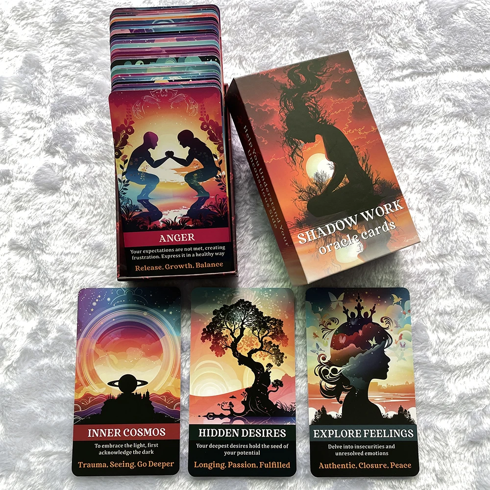 Oracle Cards Shadow Work 12x7cm 56-cards Tarot Board Deck in Box 400 GSM Paper Affirmation Keywords Taro