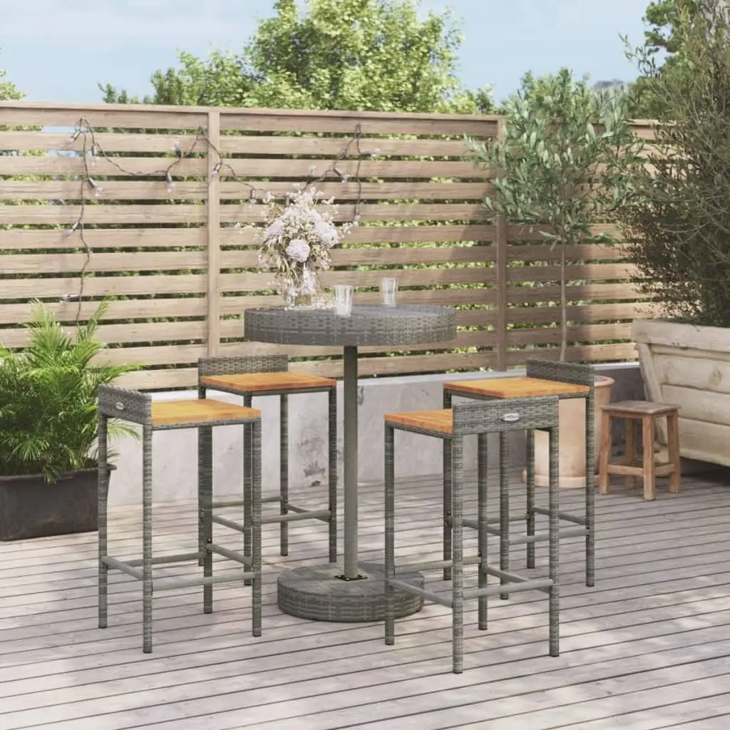 5 Piece Patio Bar Set Gray Poly Rattan&Solid Wood Acacia-28068