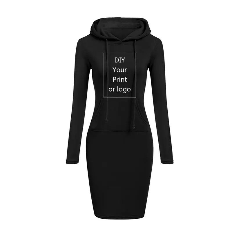 New Customized Print DIY Your like Photo or Logo Women Hooded long Sleeve Girls female Sexy Dress Clothing Bodycon Dresses