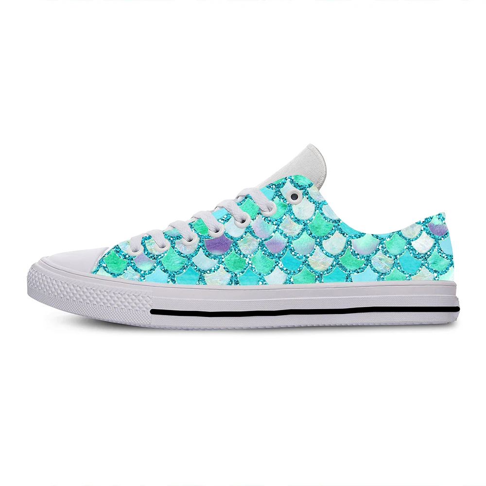 Hot Cool Mermaid Fish Scale Cartoon Cute Lovely Fashion Casual Cloth Shoes Low Top Men Women Female Sneakers Classic Board Shoes