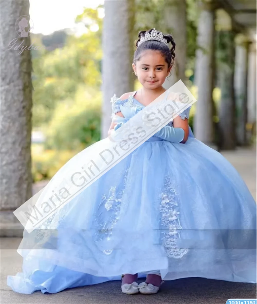 Light Blue Flower Girl Dress Fluffy Tulle For First Sacrament Birthday Prom Wedding  Beauty Pageant Custom Princess Outfit