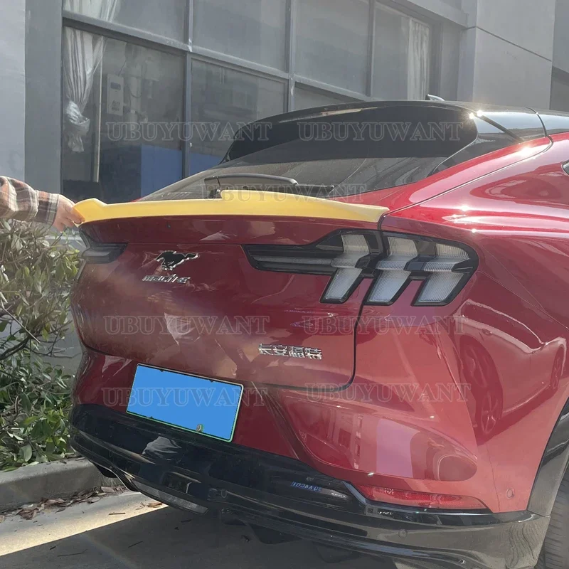 For Ford Mustang Mach-E 2021+ Car Rear Trunk Spoiler High Quality ABS Material Carbon Fiber Look Body Kit Wing Spoiler Styling