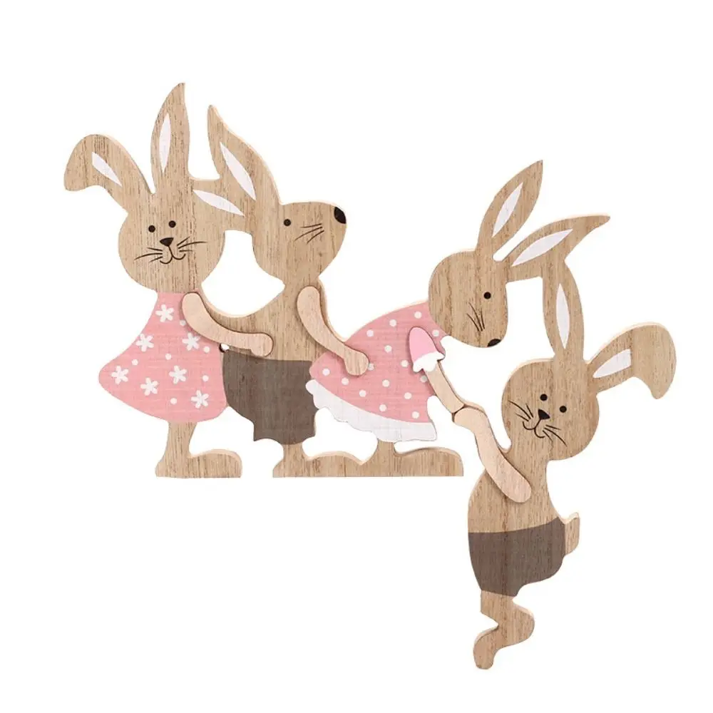 Cute Wooden Seesaw Rabbit Ornament Household Decor Easter Bunny Door Hanging Sign Easter Wreath Decor Happy Easter Party