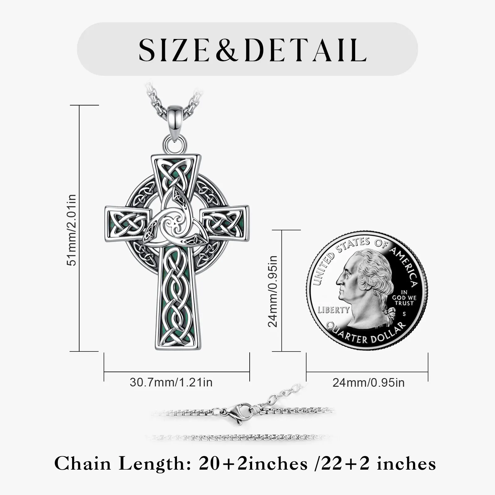 Eudora Copper Celtic Triquetra Cross Necklace Malachite Pendant Christian Amulet Religious Jewelry Fine Gift for Men Women