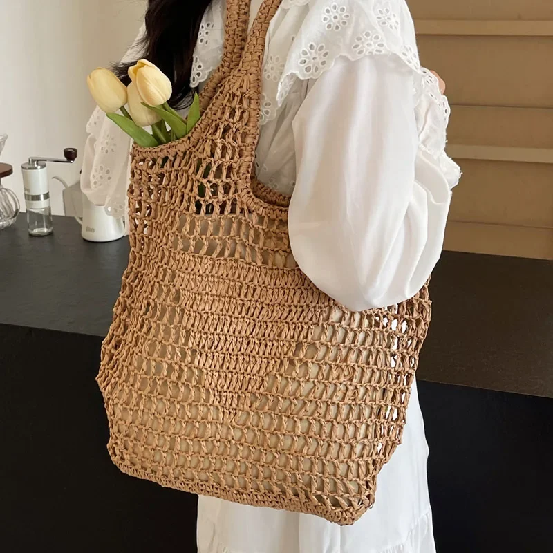 Rattan Women Tote Bag Luxury Designer Shoulder Handbag Fashion Large Portable Female Handbags Women Shopping Straw Bag Purse