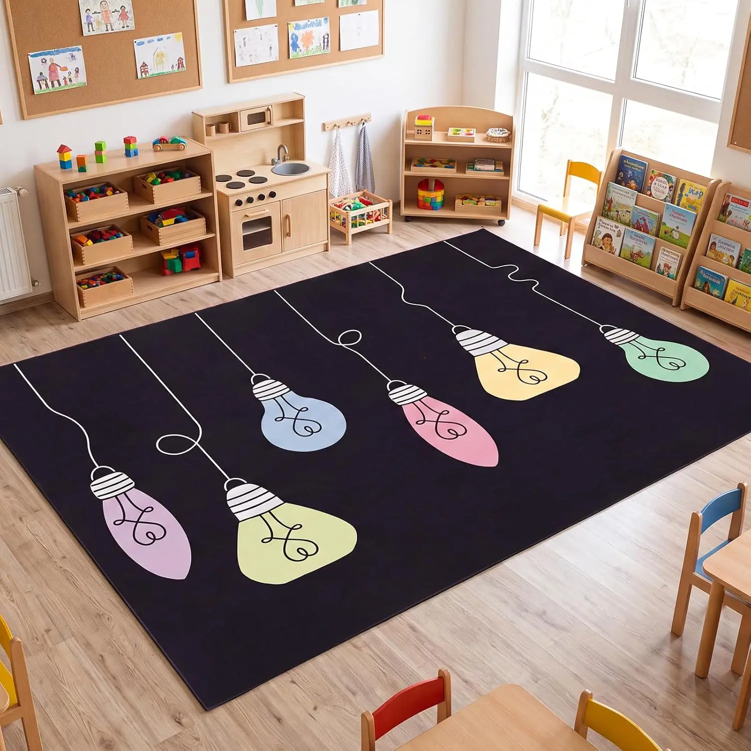 Large 5x7.6ft Pastel Classroom Rug Elementary Back School Decor Washable Non Slip No Shed Educational Carpet Reading Corner Kind