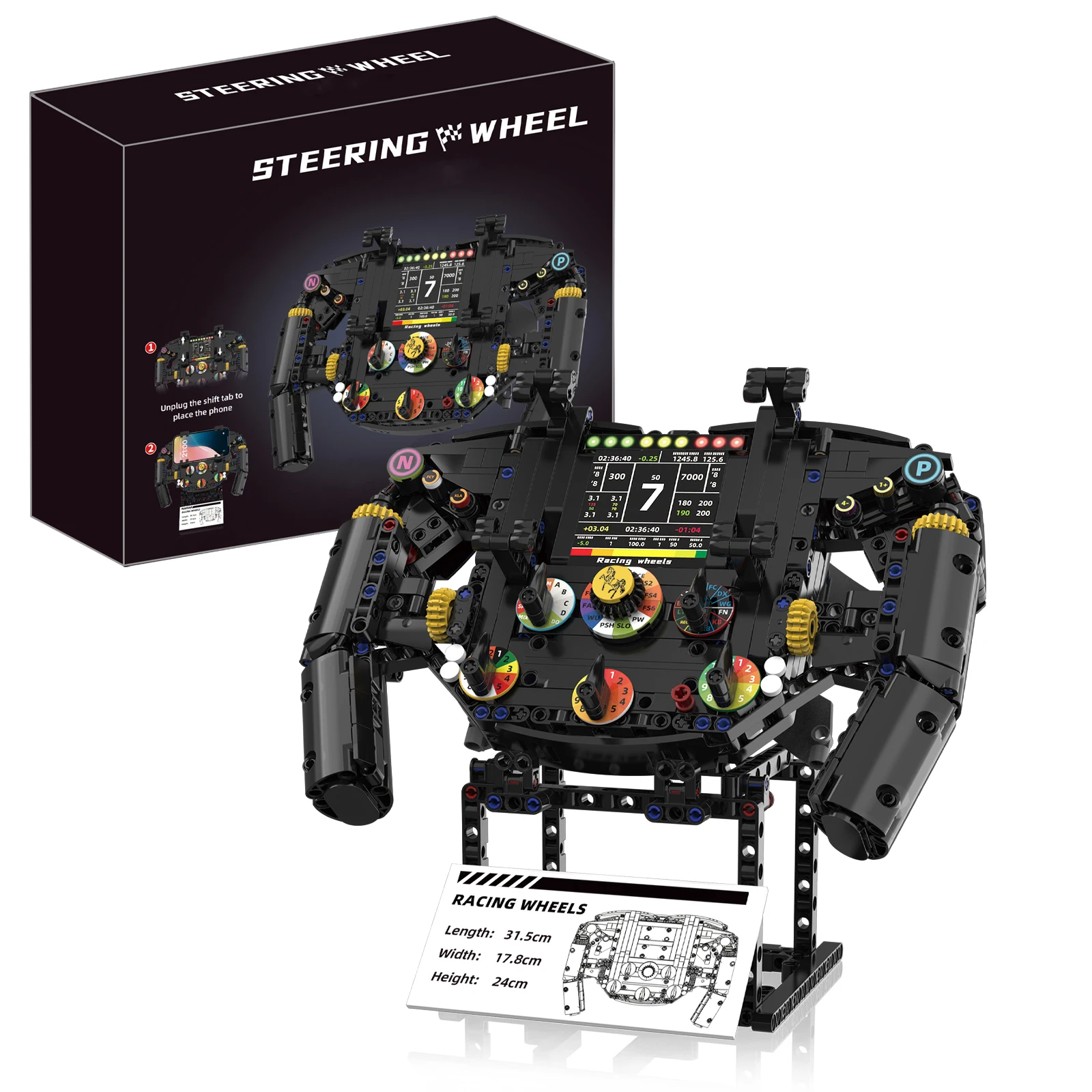 K96217 مكعبات بناء عجلة القيادة الفورمولا واحد، مجموعة نماذج DIY، حامل هاتف للتحكم عن بعد، هدية لعبة للأطفال #6