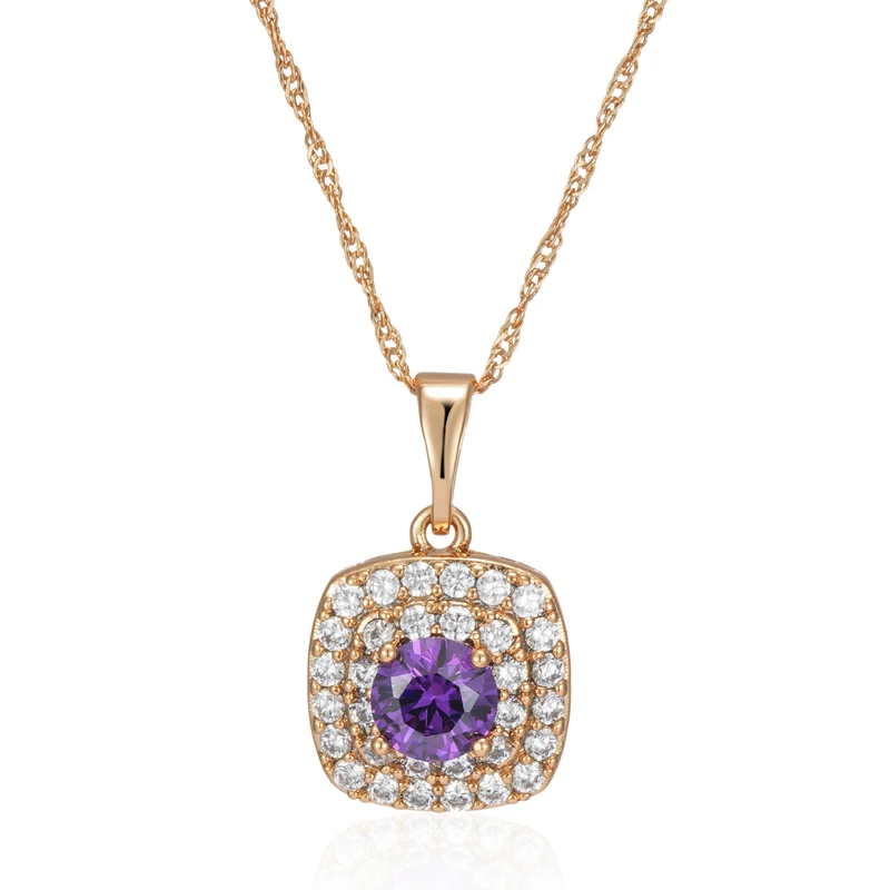 Kinel-Collier pendentif carré pour femme, bijoux vintage, or rose 585, document, cristal, violet brillant, naturel, chaud