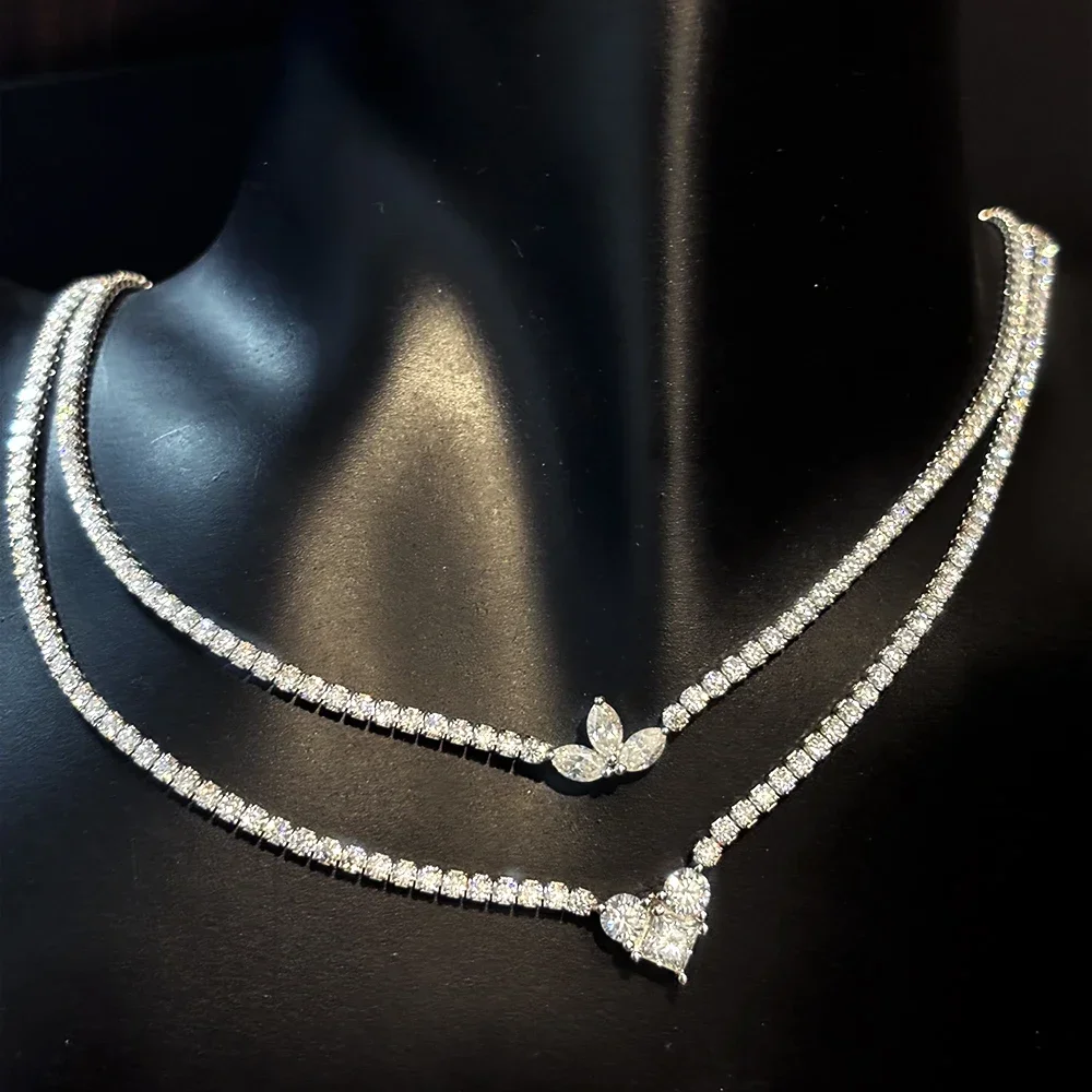 NASIA Moissanite Choker Tennis Necklace Pure S925 Silver Leaf&Heart Shape Diamond Chain for Women Wedding Gifts Jewelry 2026